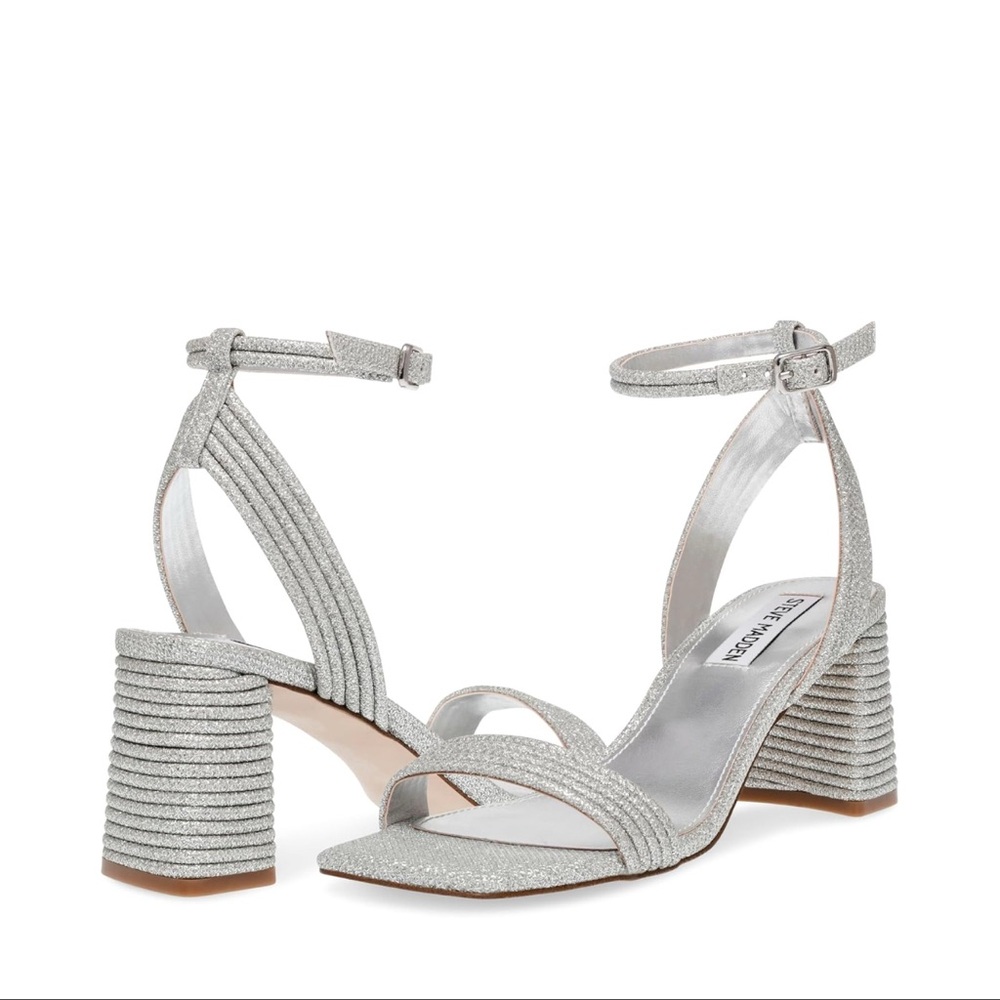 Steve Madden Glittering Silver Block Heel Sandals